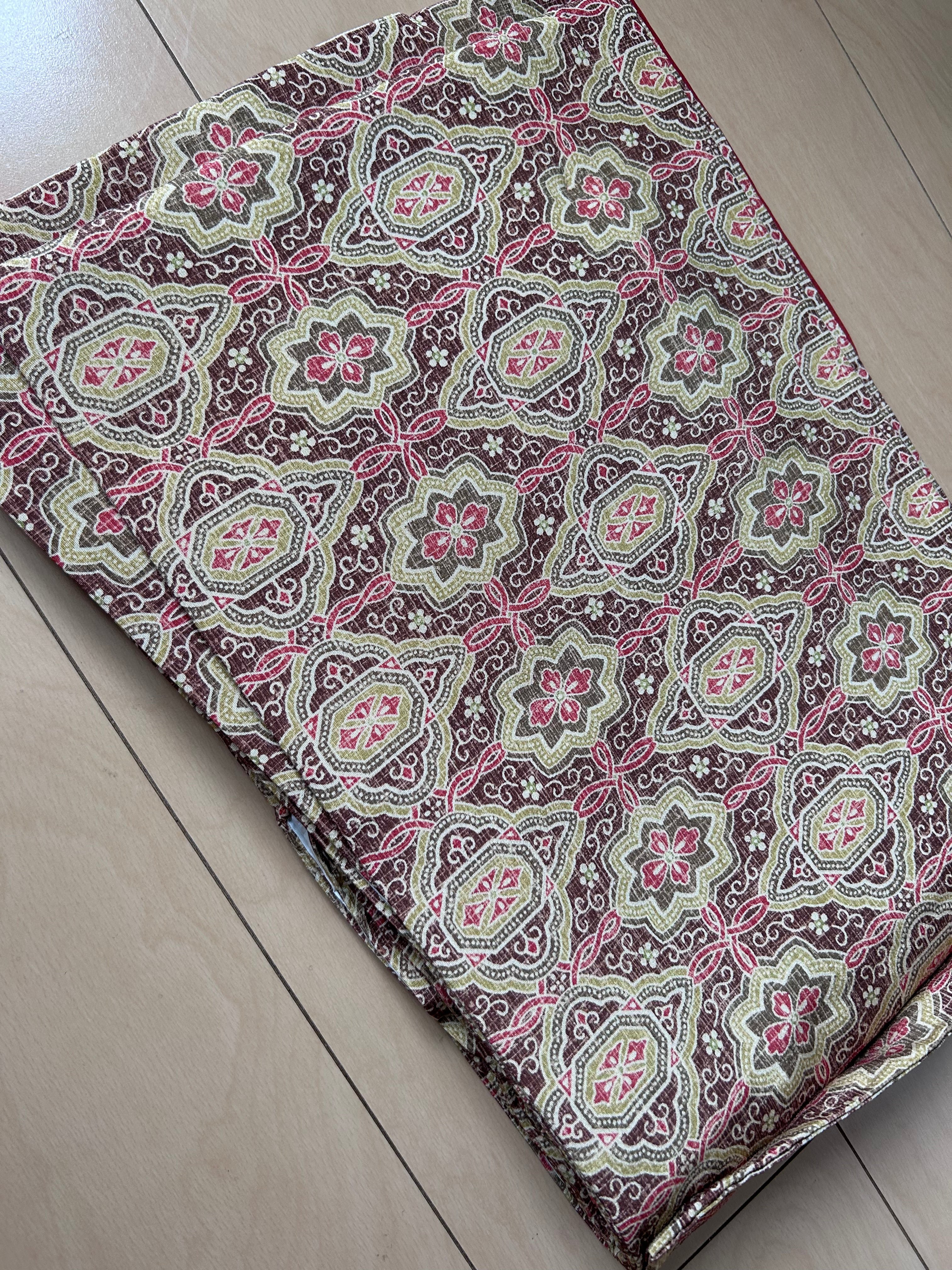 Vintage Japanese Fukuro Obi in Burgundy with Floral Geometric Pattern
