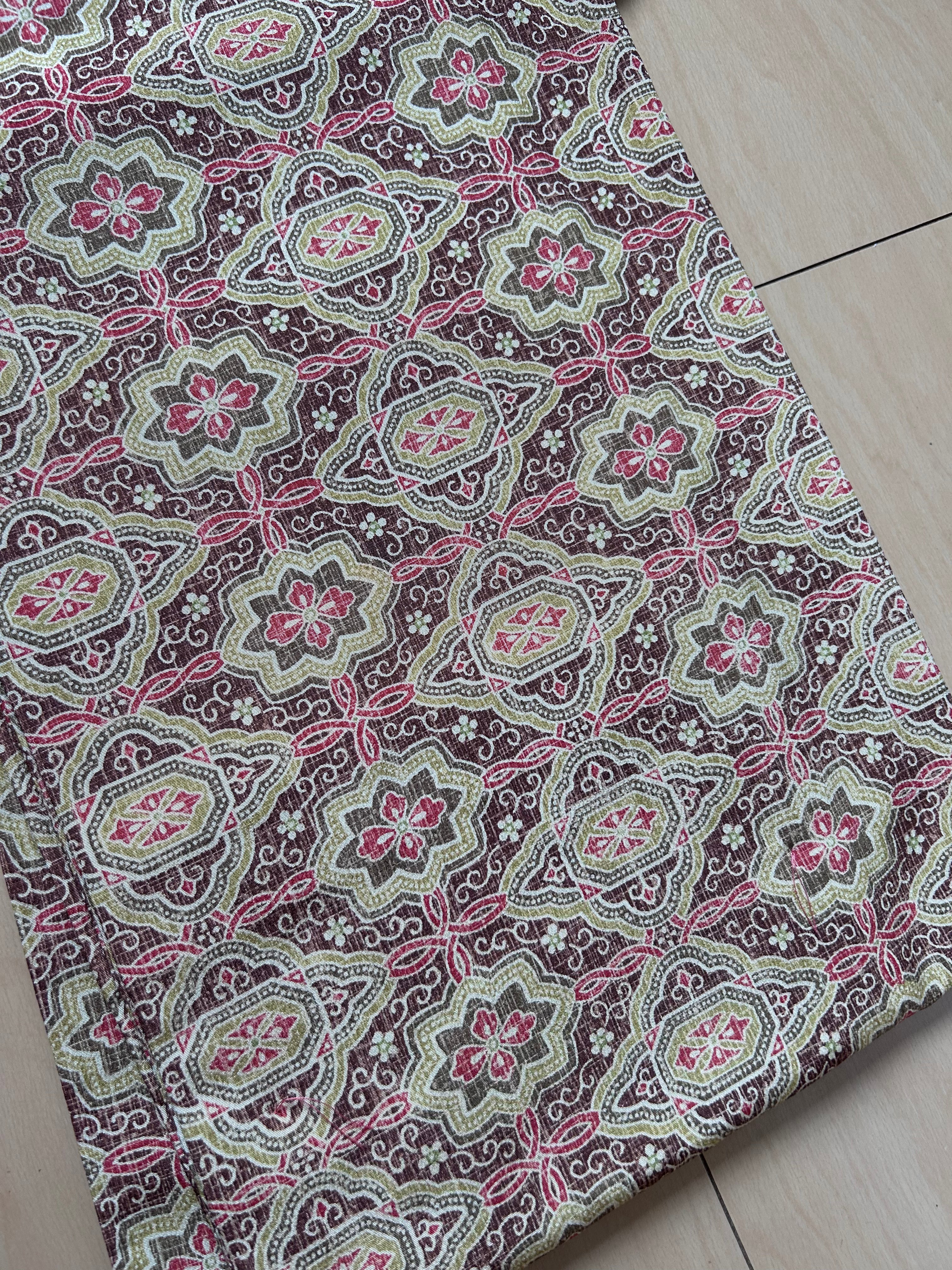 Vintage Japanese Fukuro Obi in Burgundy with Floral Geometric Pattern