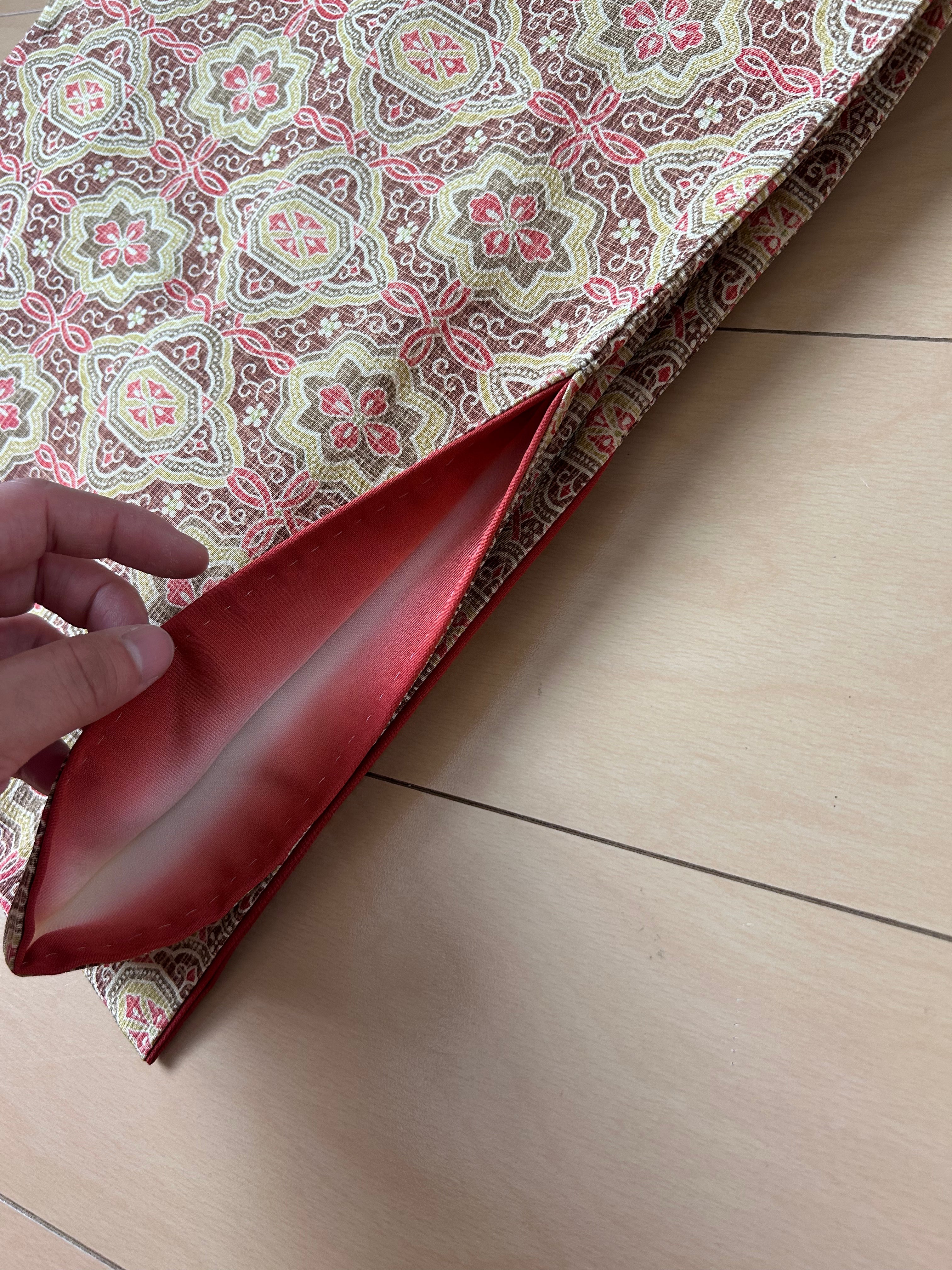 Vintage Japanese Fukuro Obi in Burgundy with Floral Geometric Pattern
