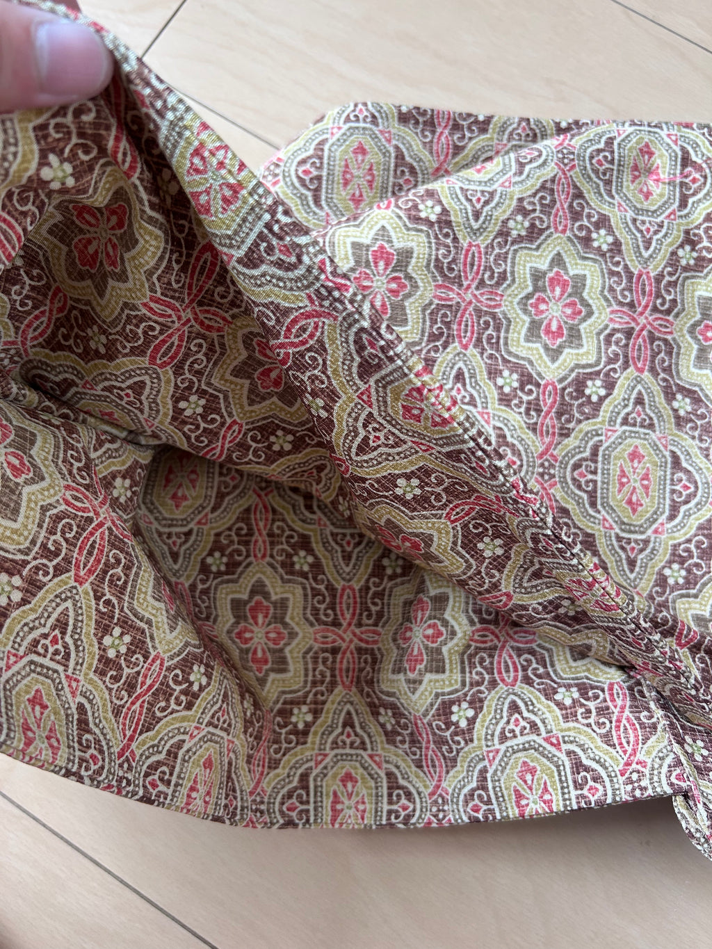 Vintage Japanese Fukuro Obi in Burgundy with Floral Geometric Pattern