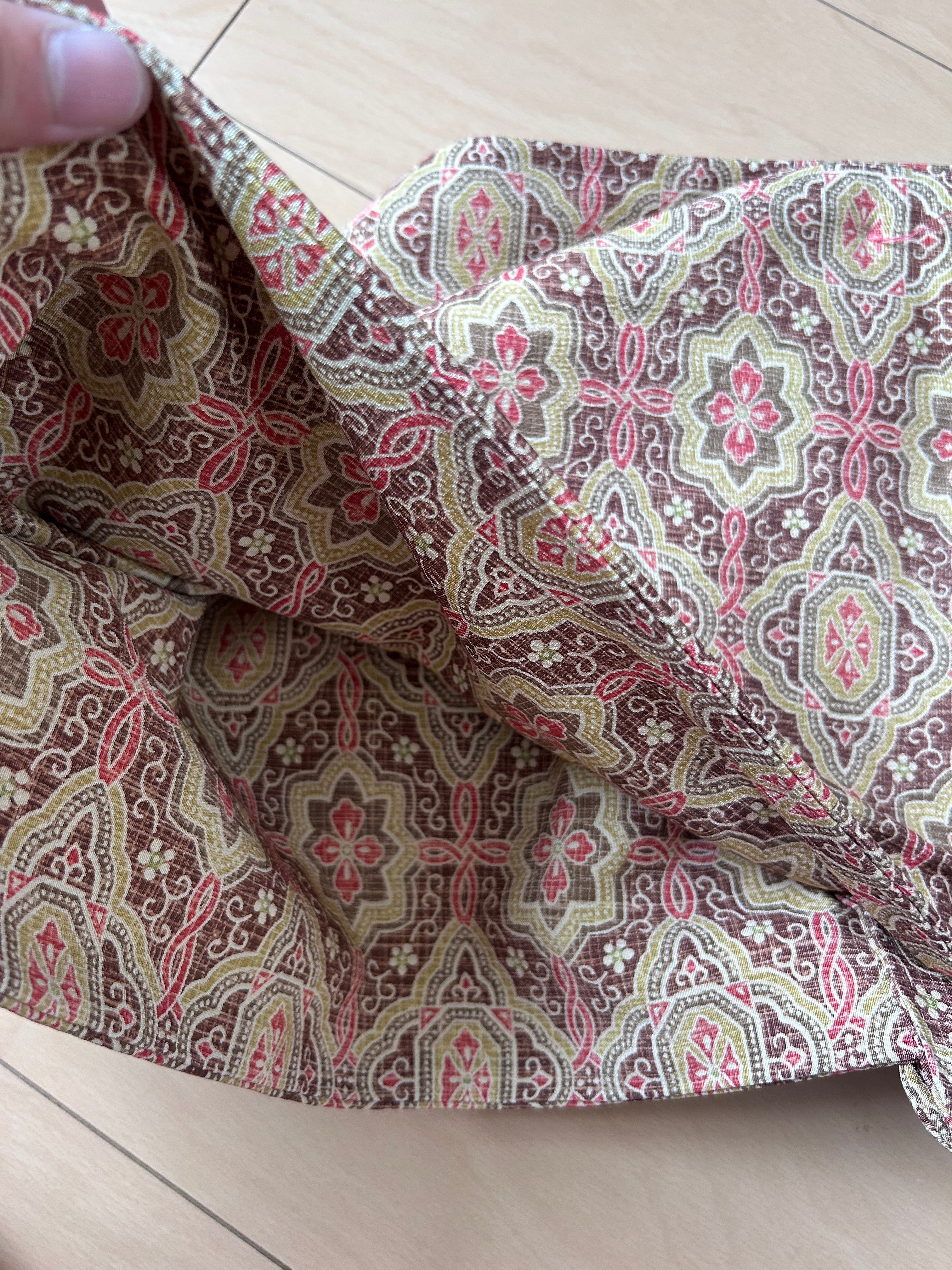 Vintage Japanese Fukuro Obi in Burgundy with Floral Geometric Pattern
