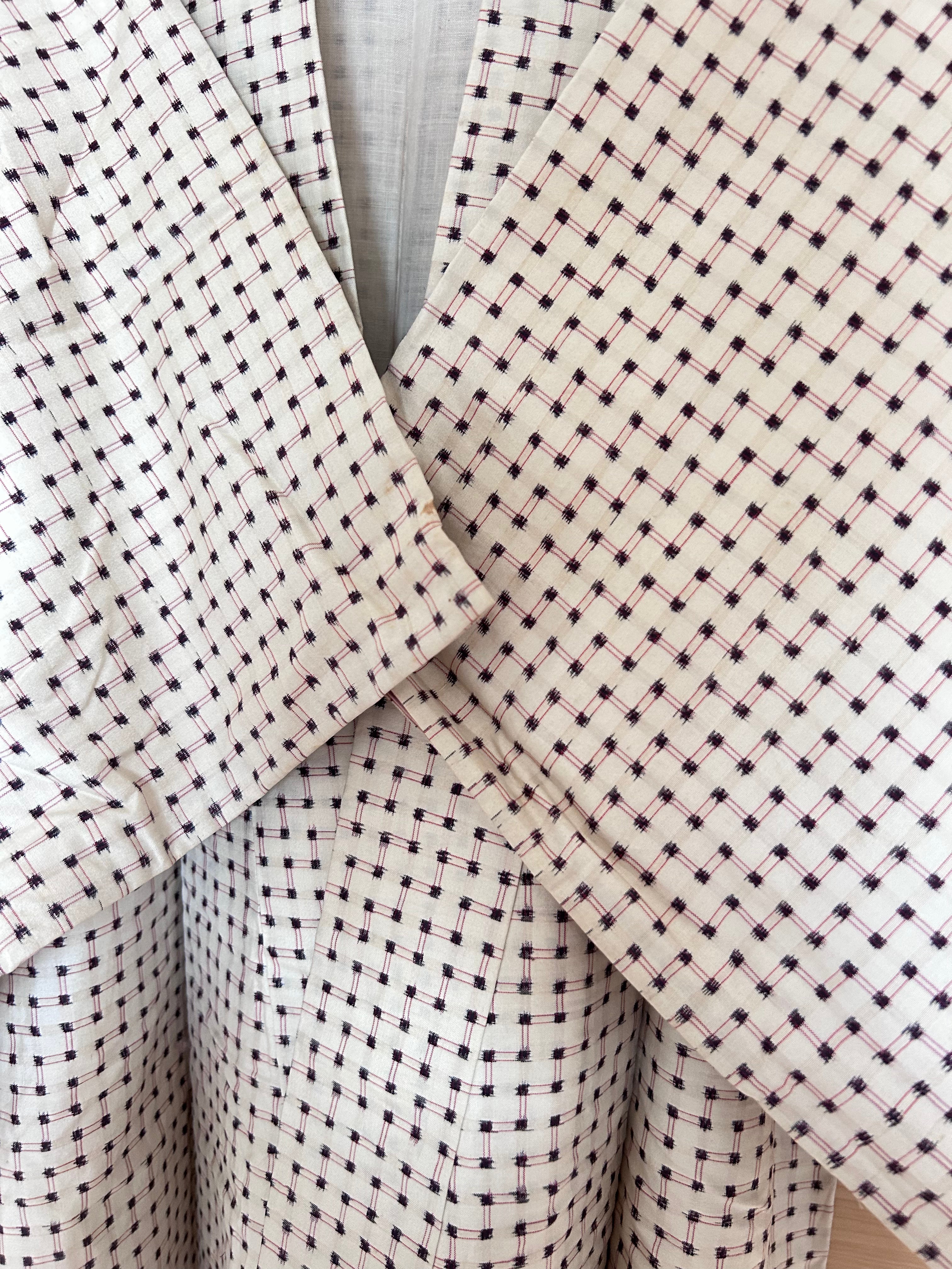 Vintage Japanese Haori in Ivory with Subtle Black Grid Pattern