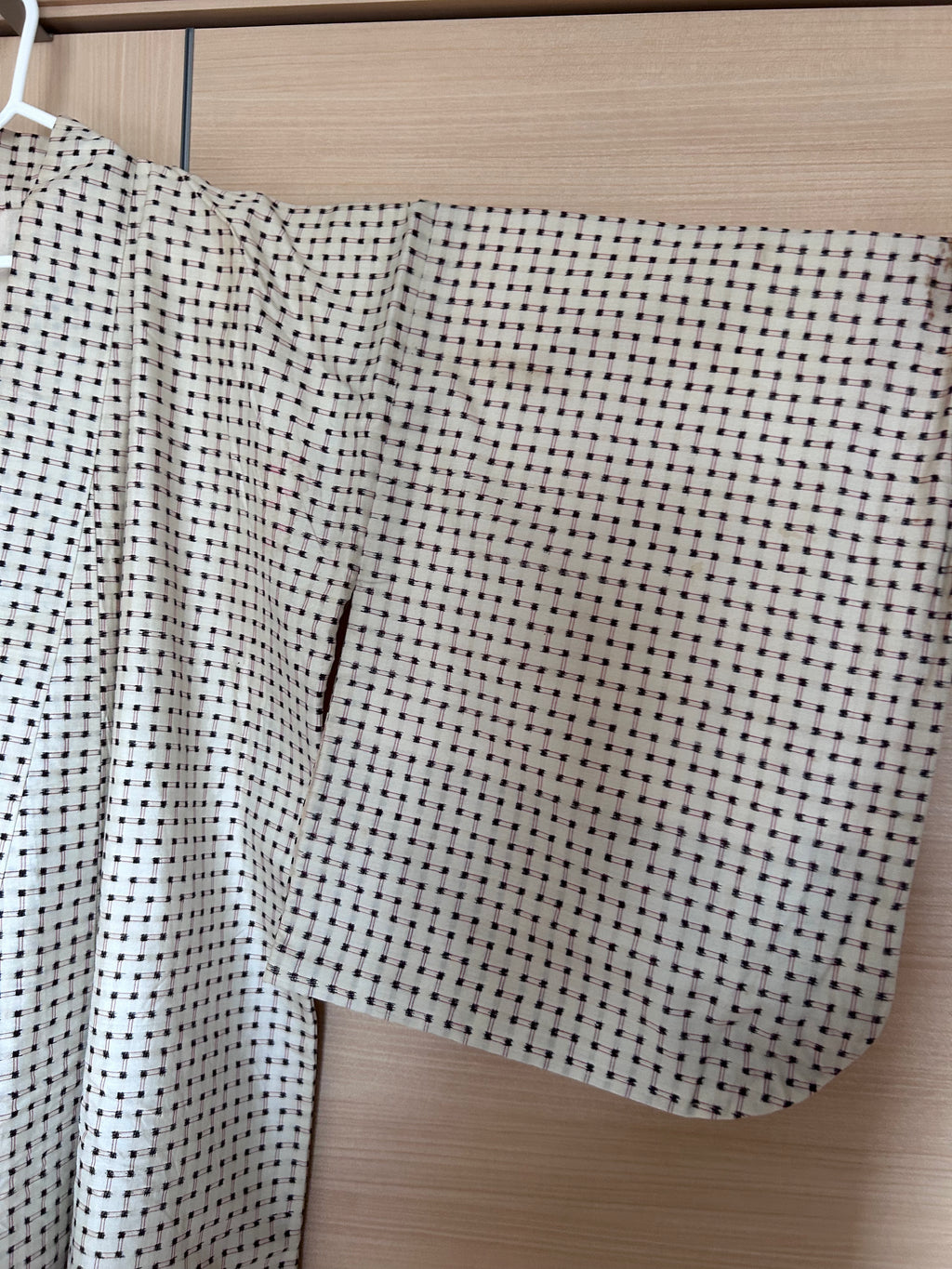 Vintage Japanese Haori in Ivory with Subtle Black Grid Pattern