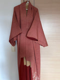 Vintage Japanese Kimono in Terracotta Red with White Splash Gradient Pattern