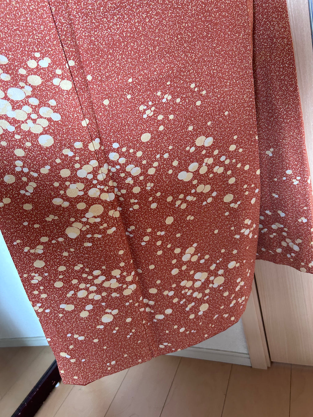 Vintage Japanese Kimono in Terracotta Red with White Splash Gradient Pattern