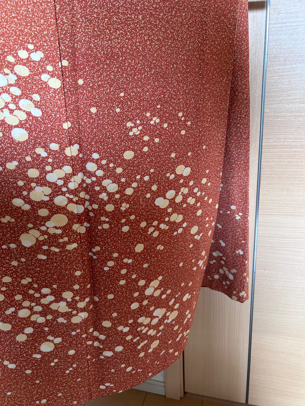 Vintage Japanese Kimono in Terracotta Red with White Splash Gradient Pattern