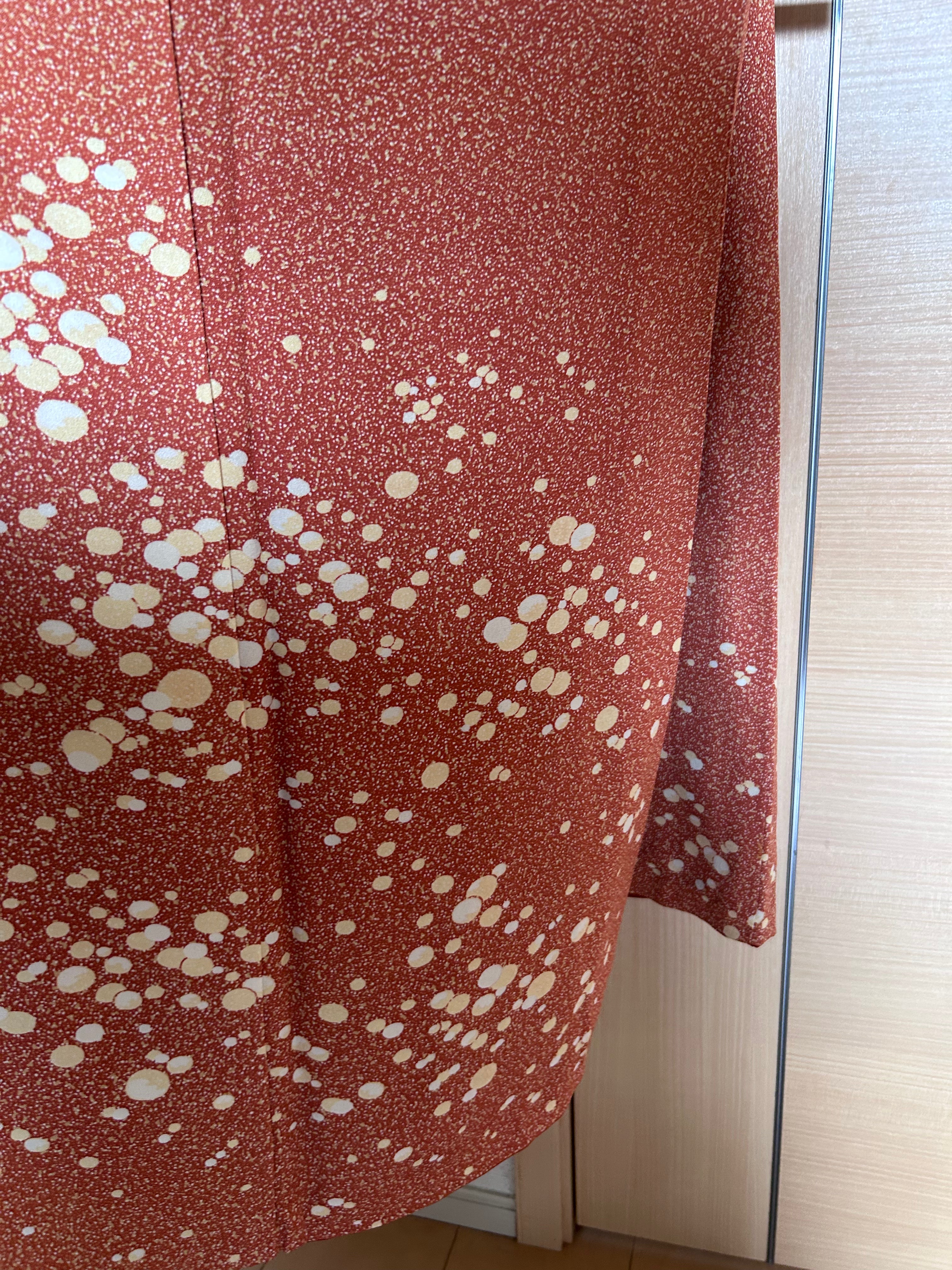 Vintage Japanese Kimono in Terracotta Red with White Splash Gradient Pattern