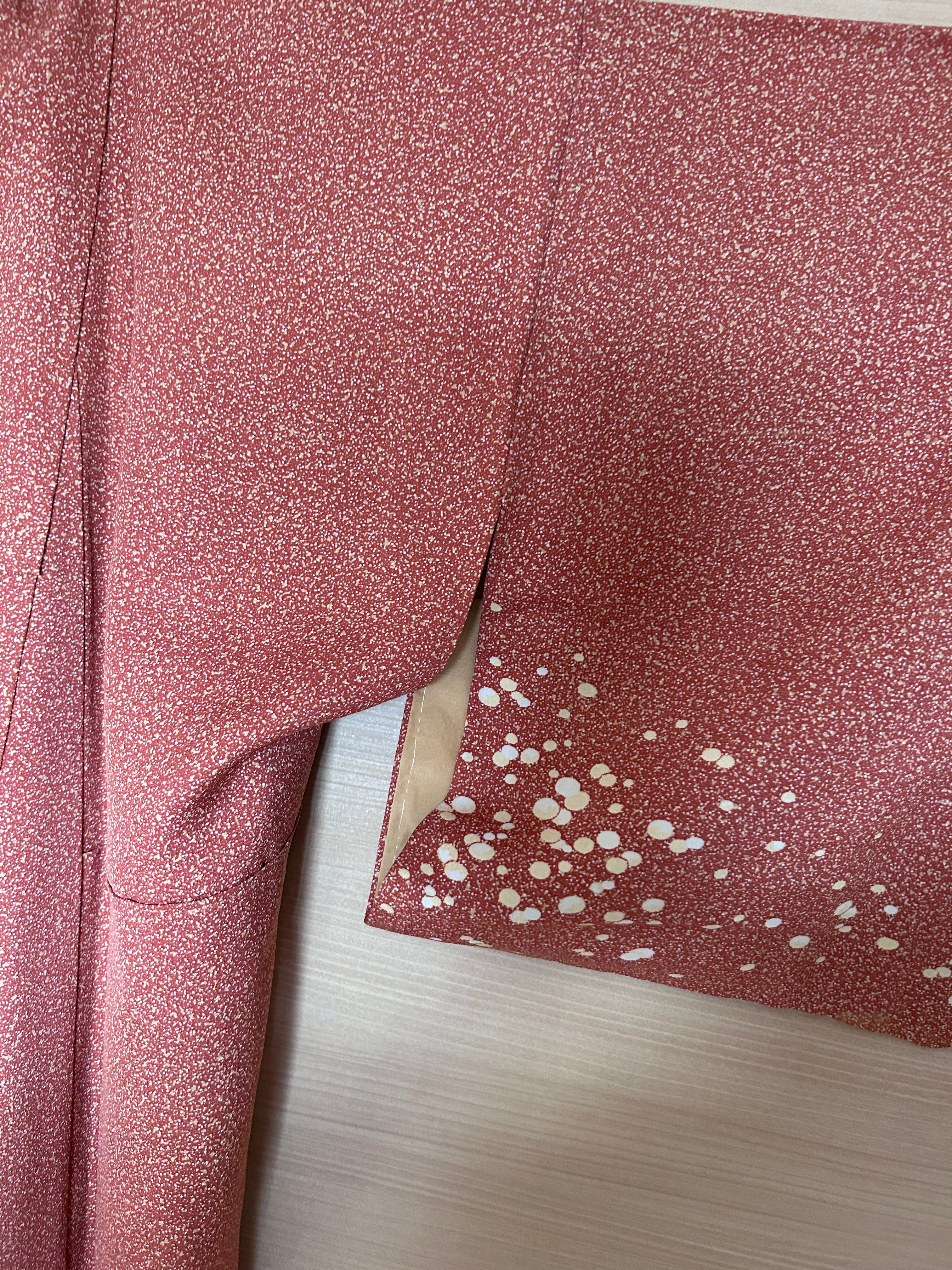 Vintage Japanese Kimono in Terracotta Red with White Splash Gradient Pattern