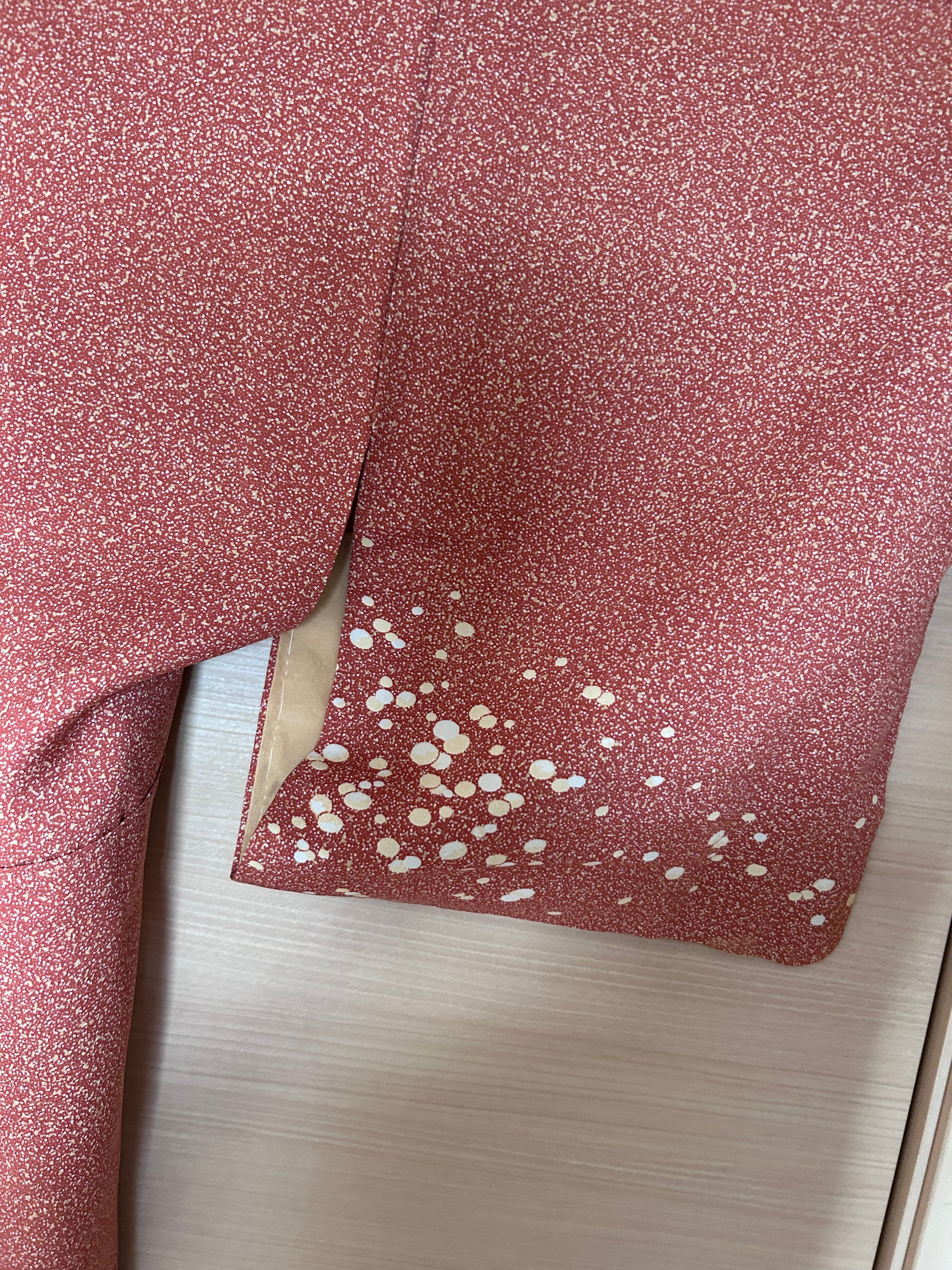 Vintage Japanese Kimono in Terracotta Red with White Splash Gradient Pattern