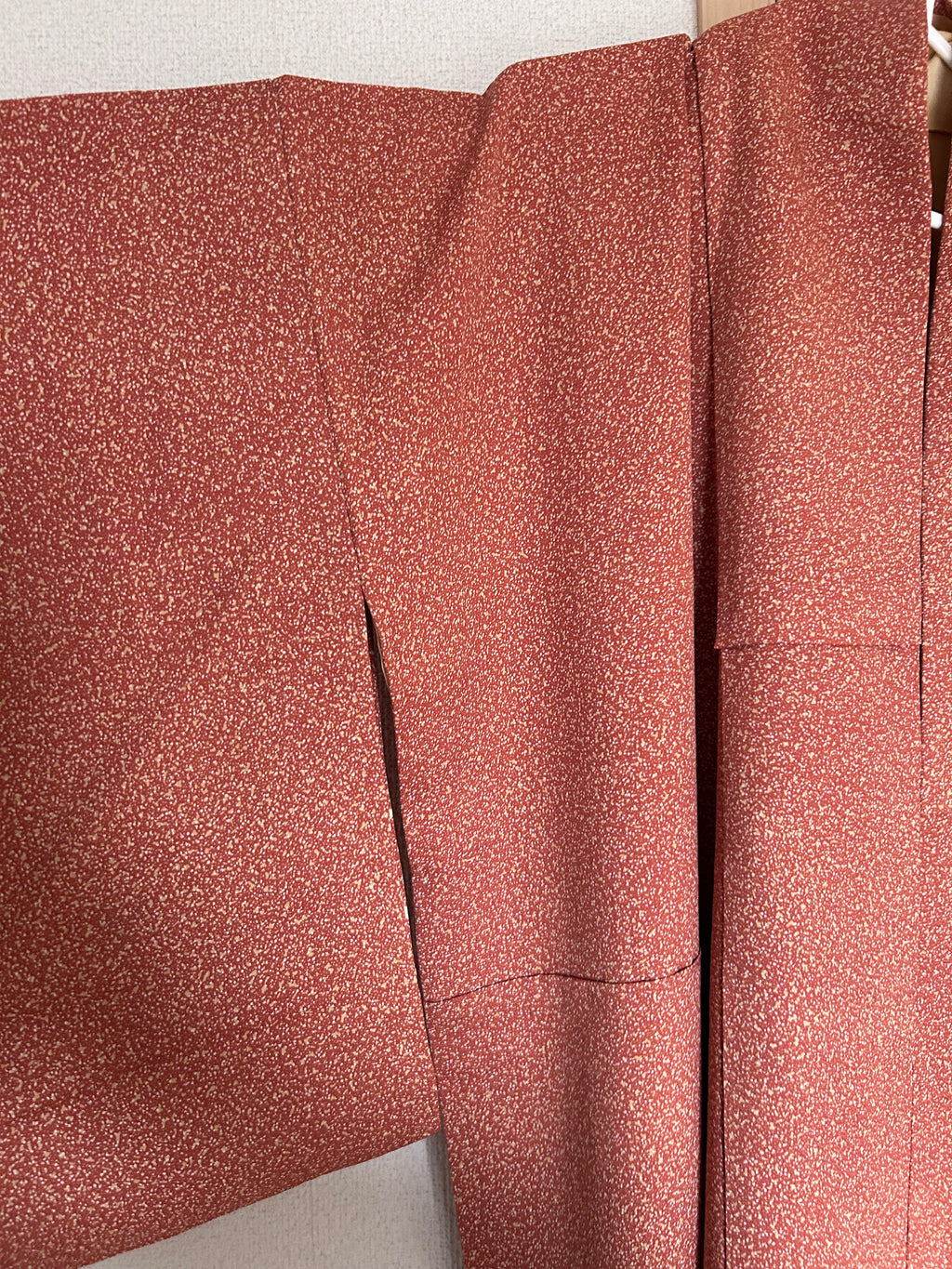 Vintage Japanese Kimono in Terracotta Red with White Splash Gradient Pattern