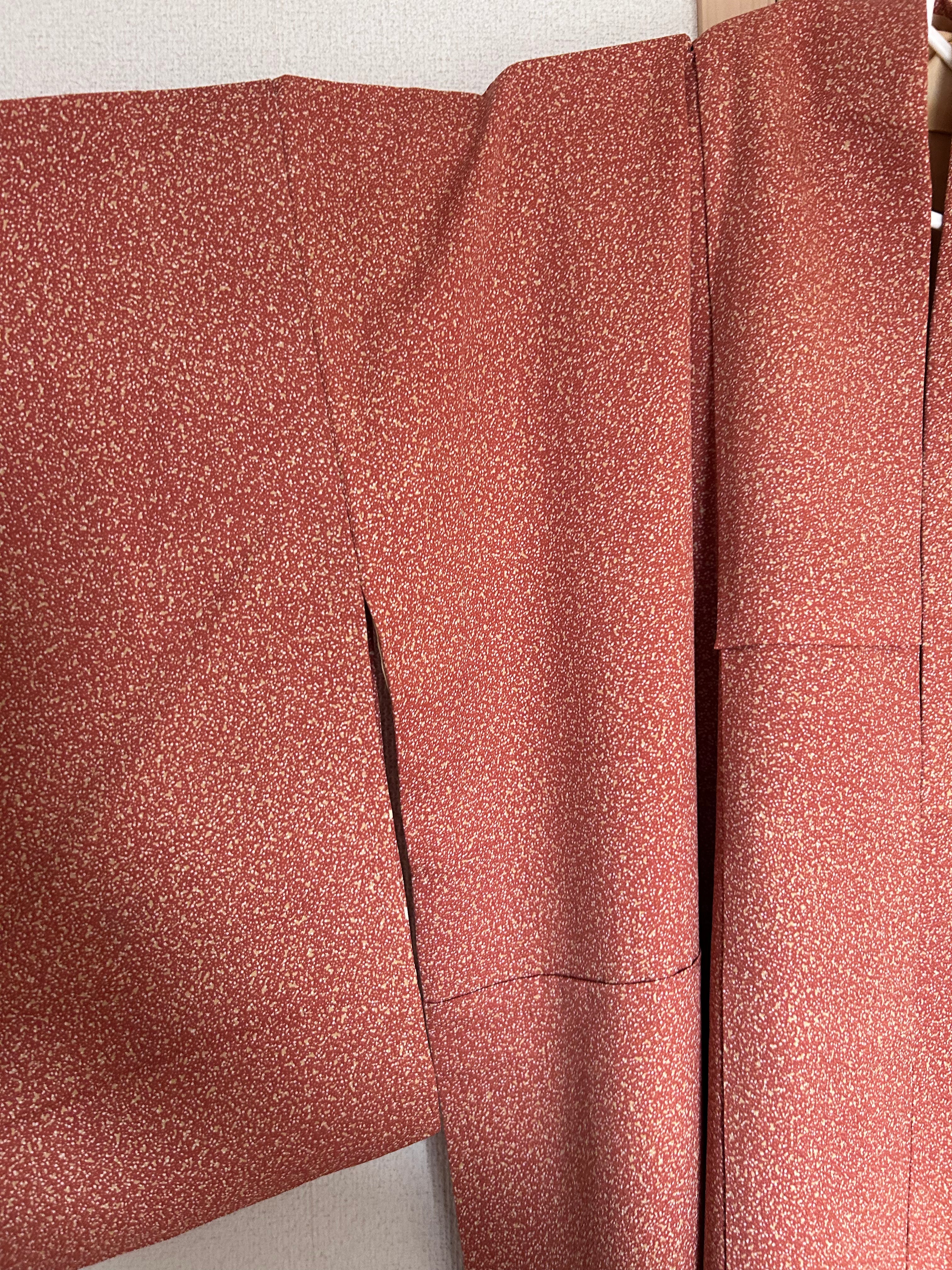 Vintage Japanese Kimono in Terracotta Red with White Splash Gradient Pattern