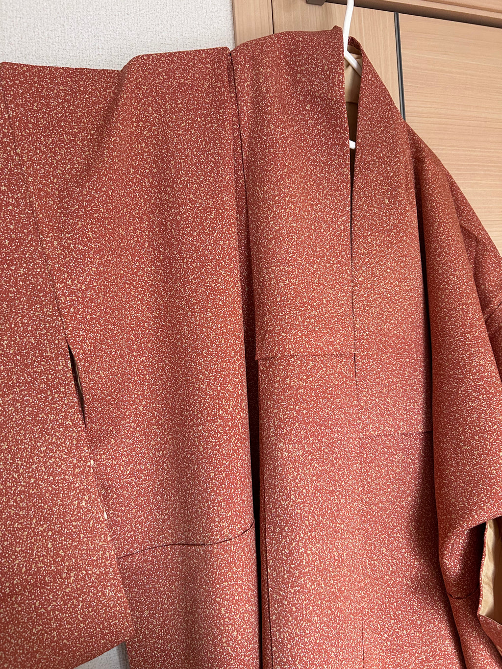 Vintage Japanese Kimono in Terracotta Red with White Splash Gradient Pattern