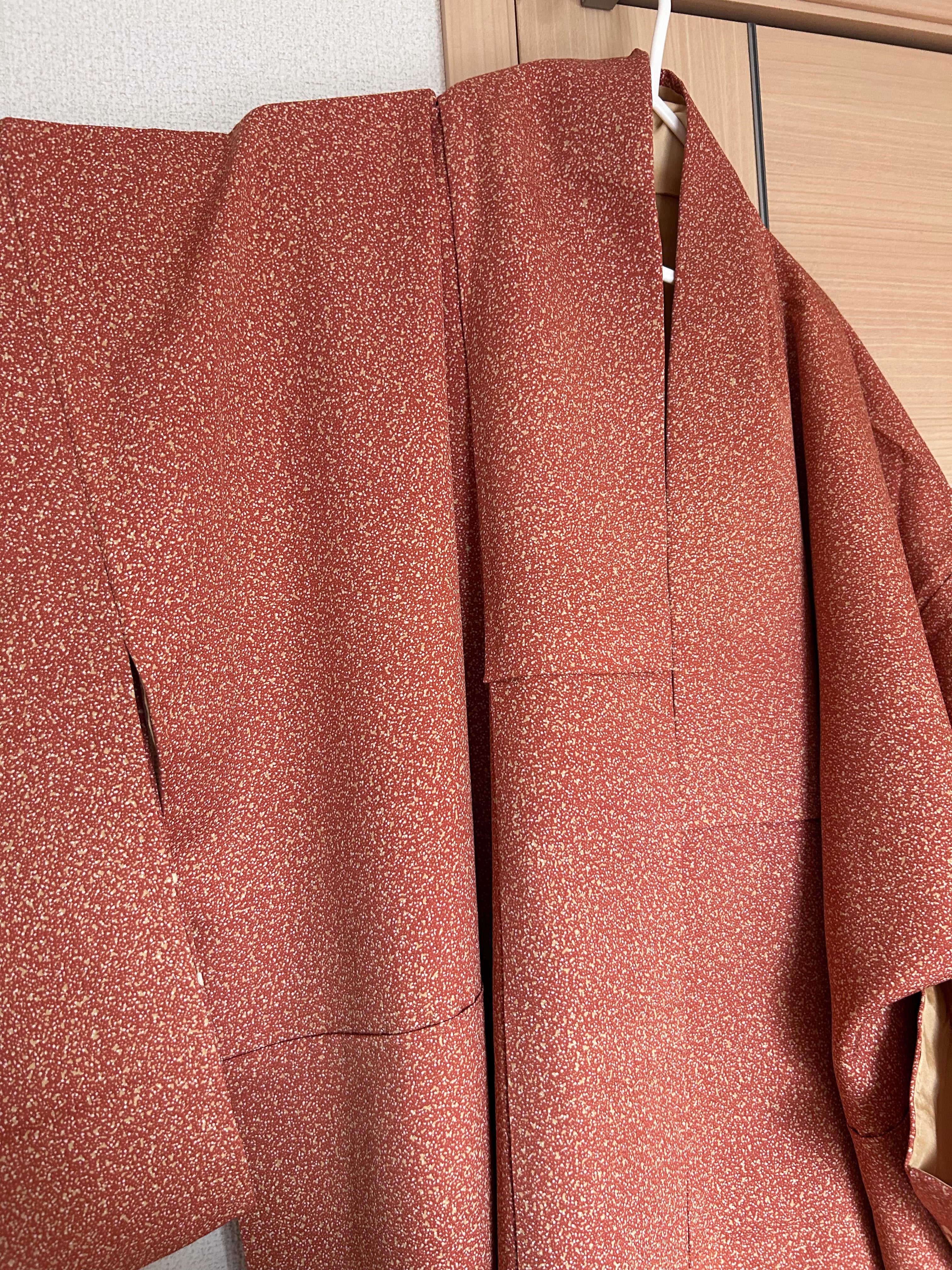 Vintage Japanese Kimono in Terracotta Red with White Splash Gradient Pattern