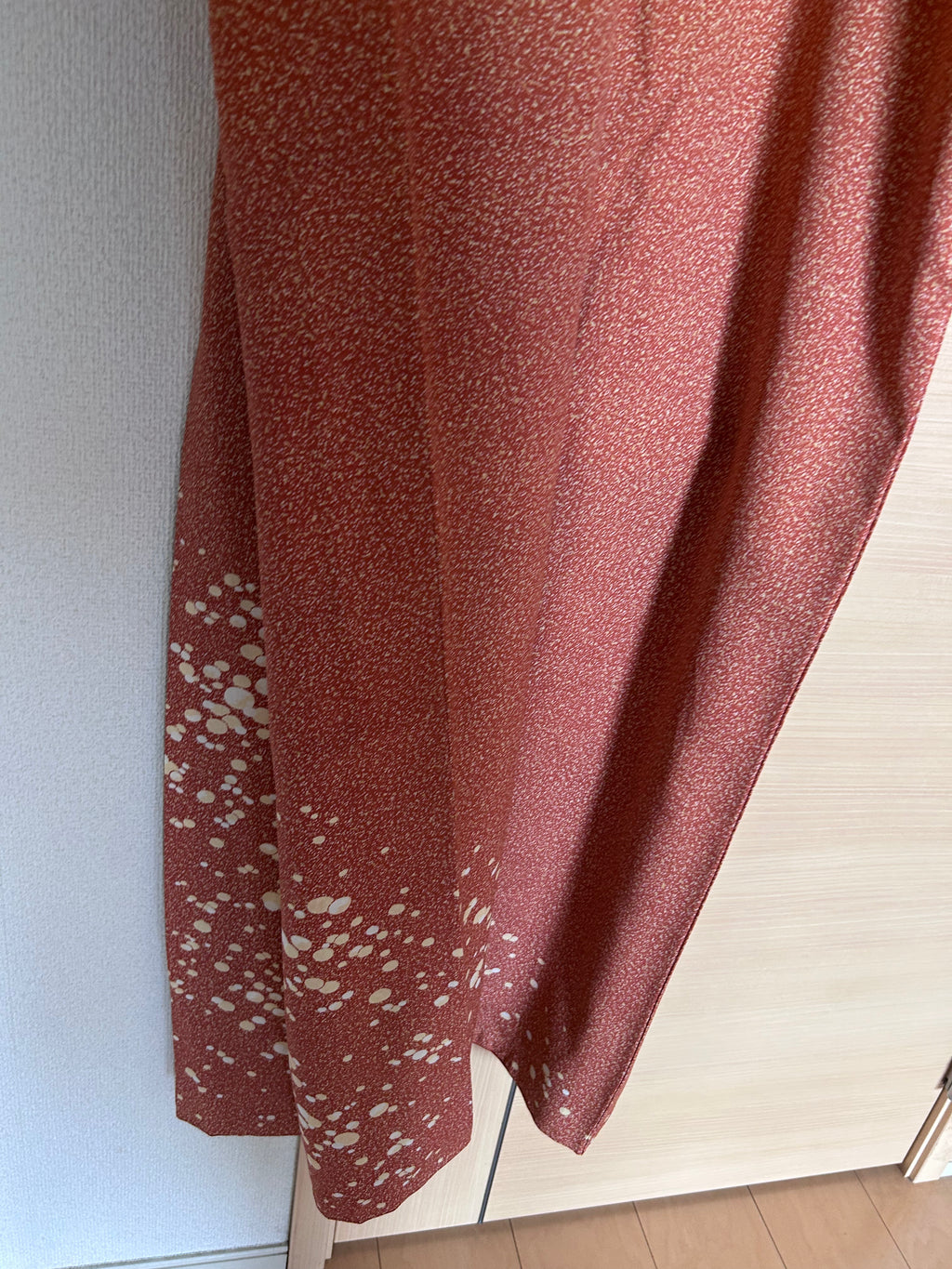 Vintage Japanese Kimono in Terracotta Red with White Splash Gradient Pattern