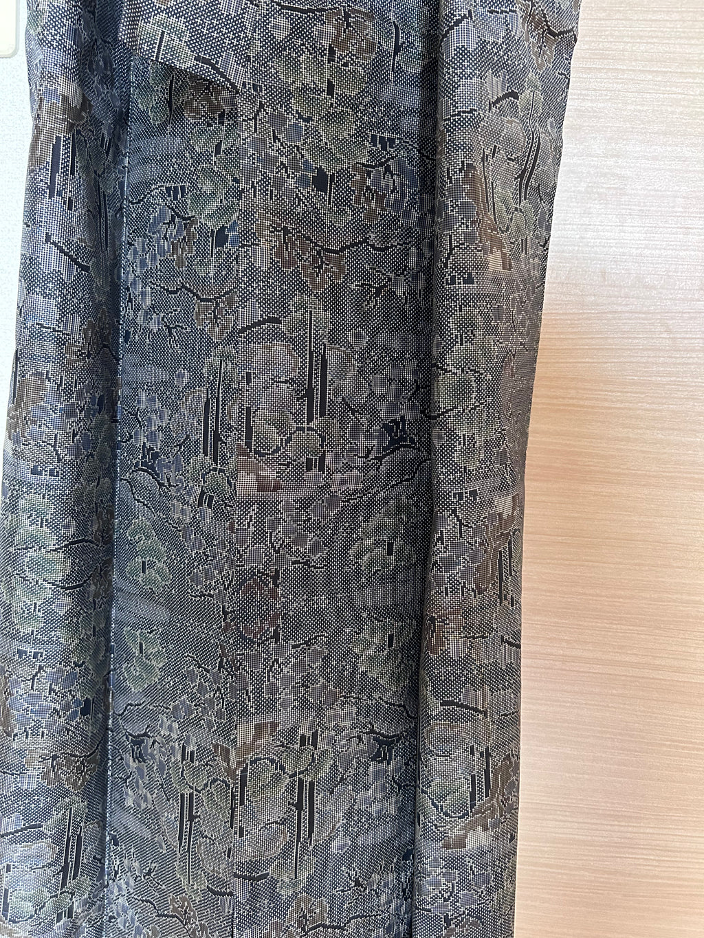 Vintage Japanese Haori Jacket in Charcoal Gray with Traditional Woven Floral & Geometric Pattern