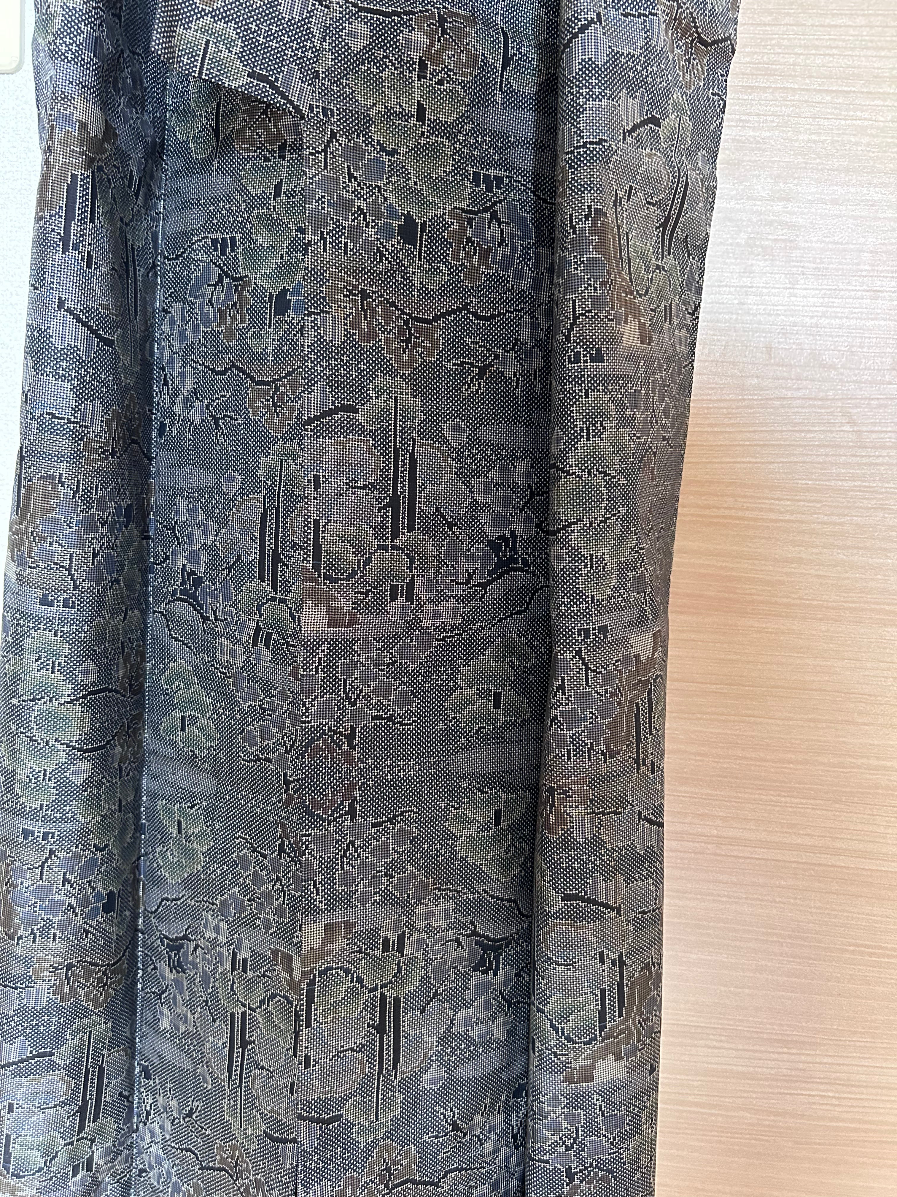 Vintage Japanese Haori Jacket in Charcoal Gray with Traditional Woven Floral & Geometric Pattern