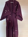 Vintage Japanese Sheer Ro Haori Jacket – Deep Burgundy with Delicate Butterfly Motif