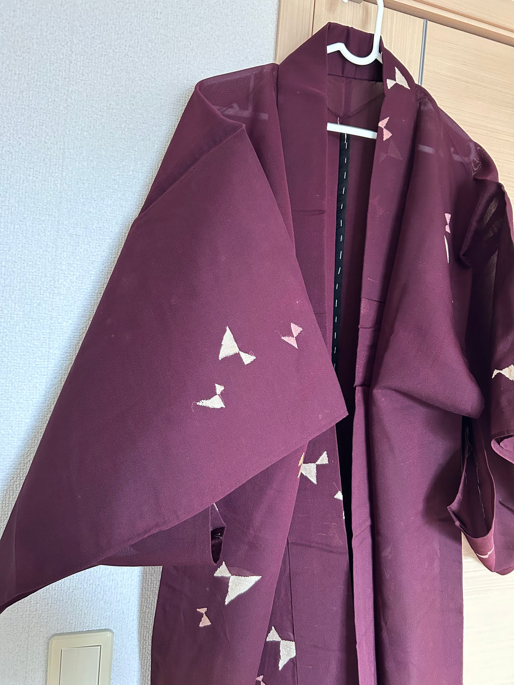 Vintage Japanese Sheer Ro Haori Jacket – Deep Burgundy with Delicate Butterfly Motif