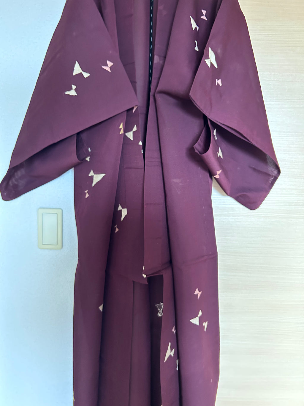 Vintage Japanese Sheer Ro Haori Jacket – Deep Burgundy with Delicate Butterfly Motif