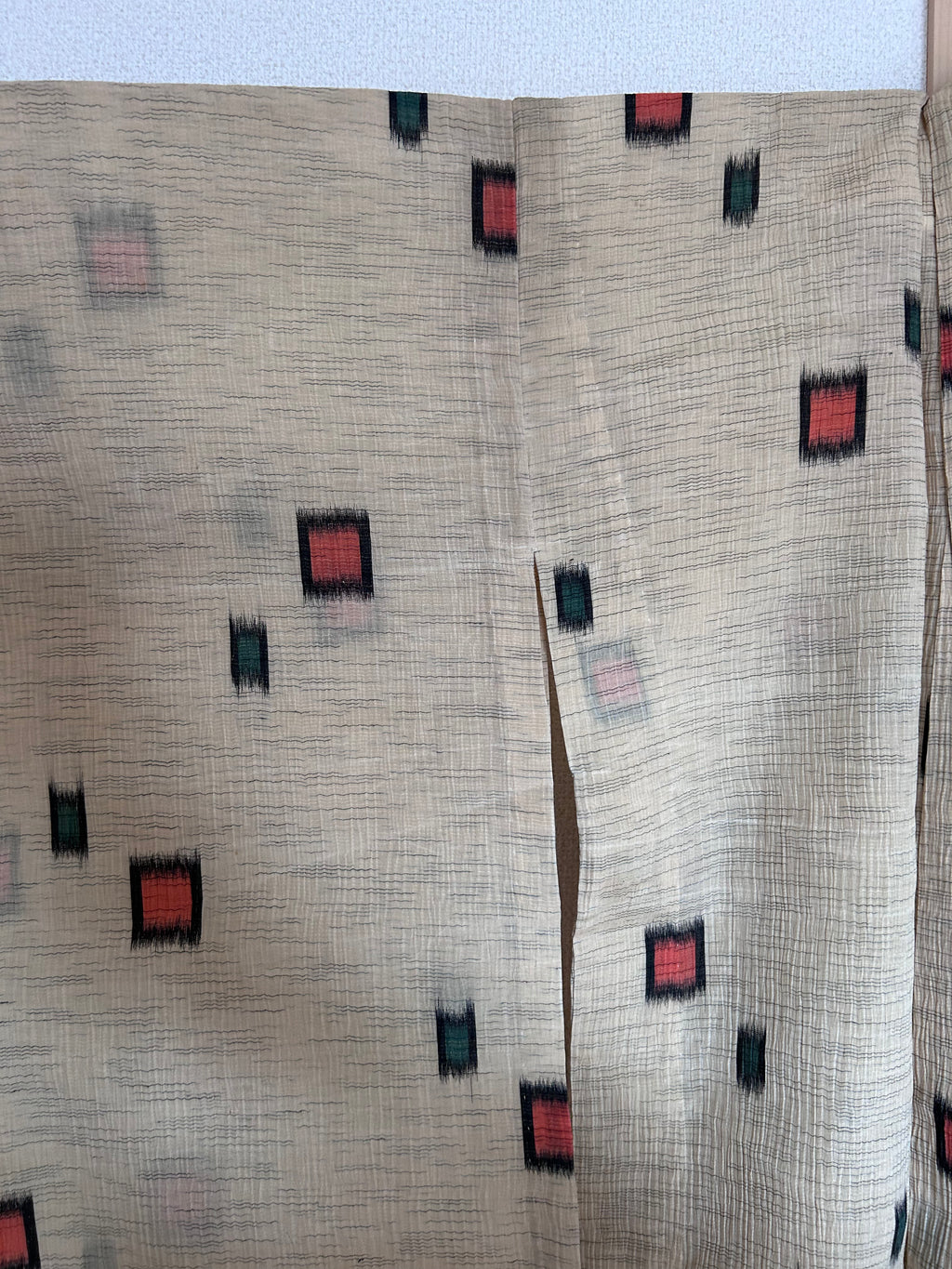 Vintage Japanese Haori Jacket – Beige Kasuri-Inspired Geometric Pattern