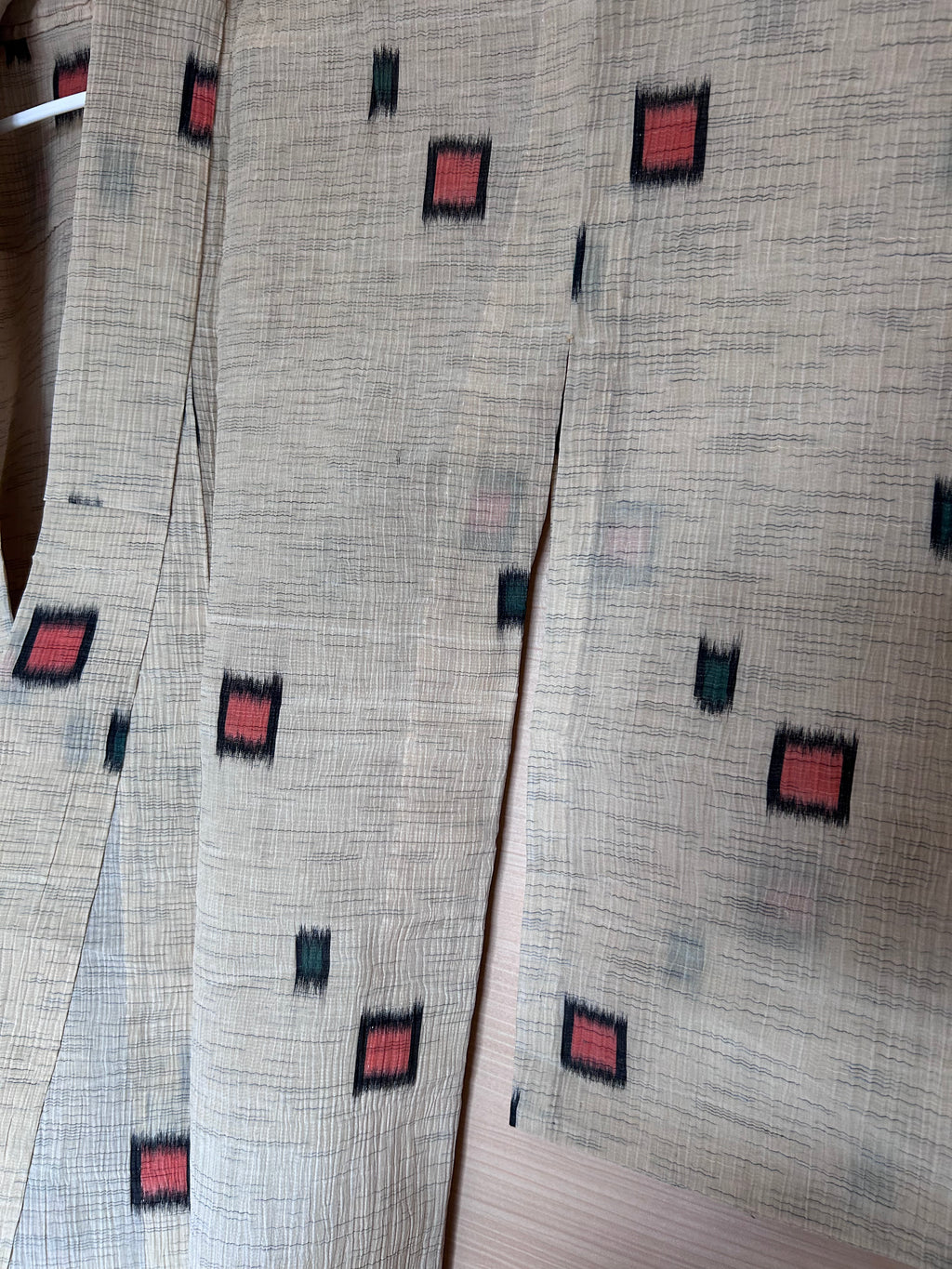 Vintage Japanese Haori Jacket – Beige Kasuri-Inspired Geometric Pattern