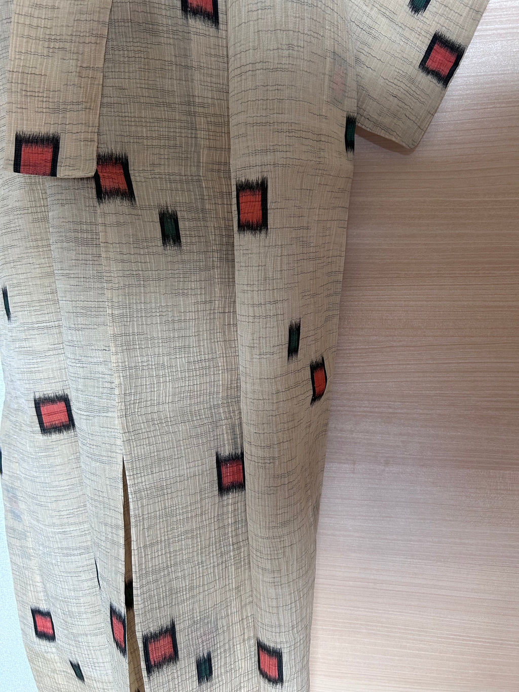 Vintage Japanese Haori Jacket – Beige Kasuri-Inspired Geometric Pattern