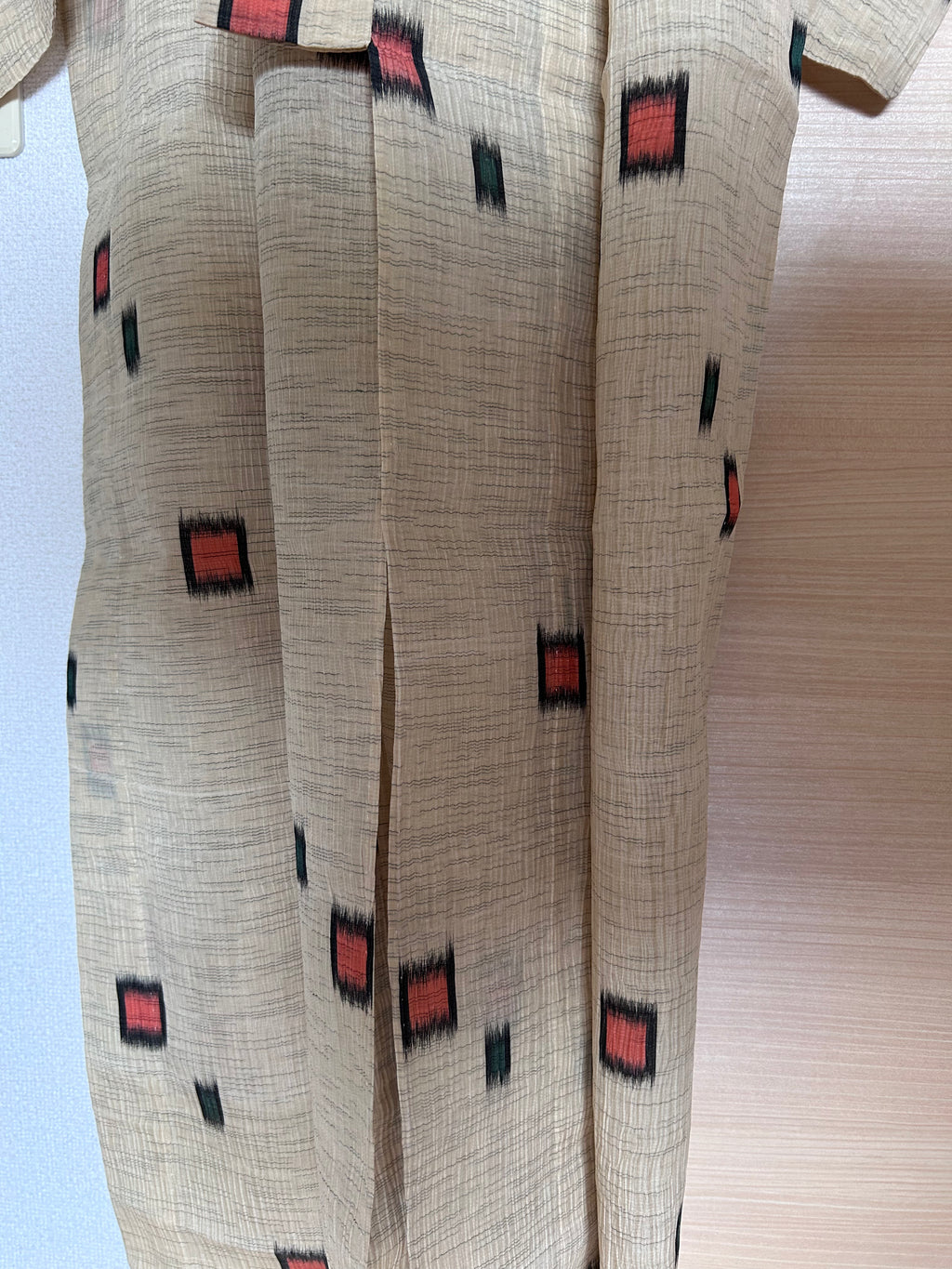 Vintage Japanese Haori Jacket – Beige Kasuri-Inspired Geometric Pattern