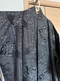 Vintage Japanese Haori Jacket – Black & Gray Woven Landscape Pattern