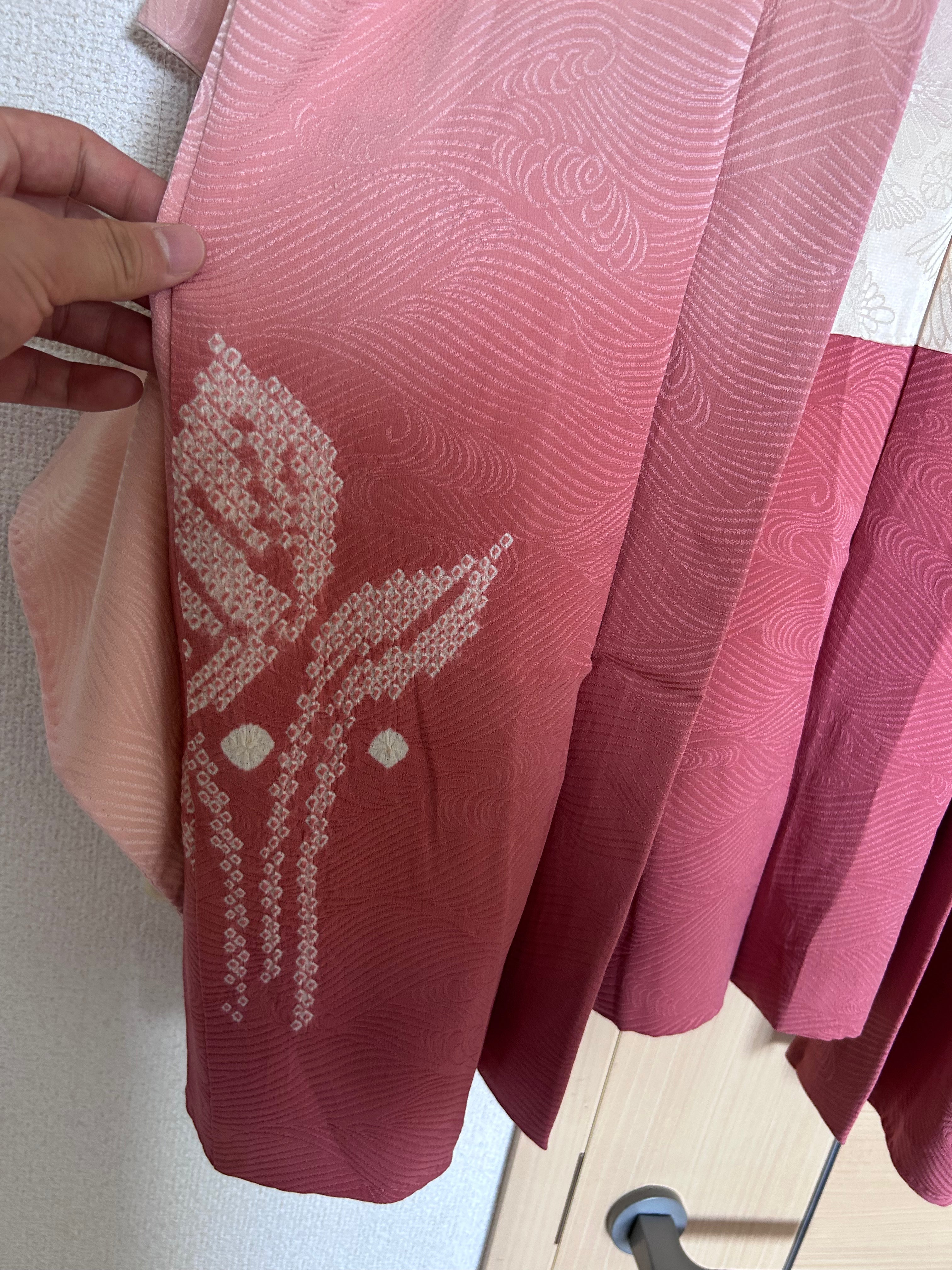 Vintage Japanese Haori in Soft Pink Gradient with Shibori Floral Design
