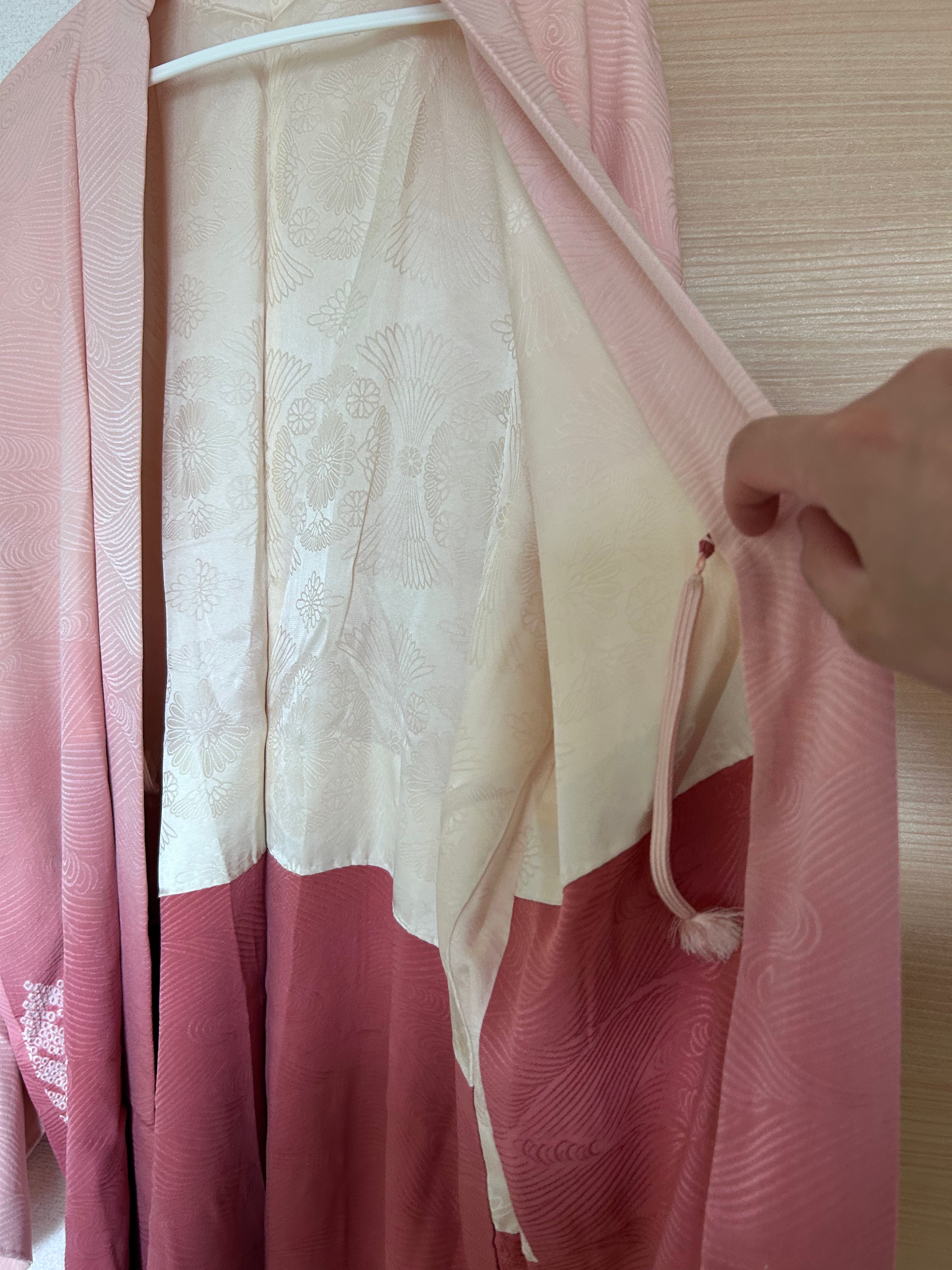 Vintage Japanese Haori in Soft Pink Gradient with Shibori Floral Design