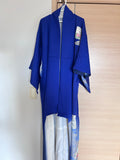 Vintage Japanese silk haori in royal blue with Gosho Guruma and peony motifs