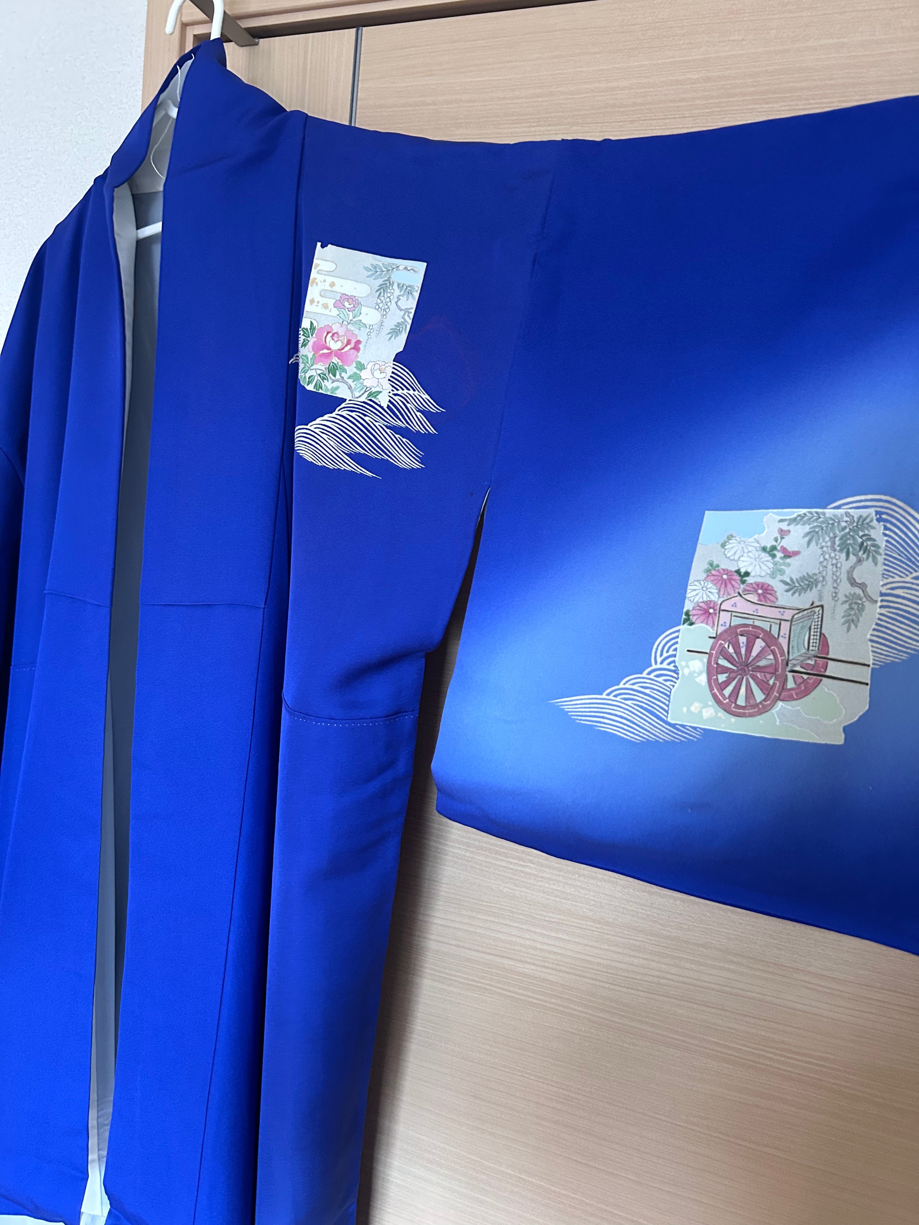 Close-up of peony motif on vintage Japanese silk haori