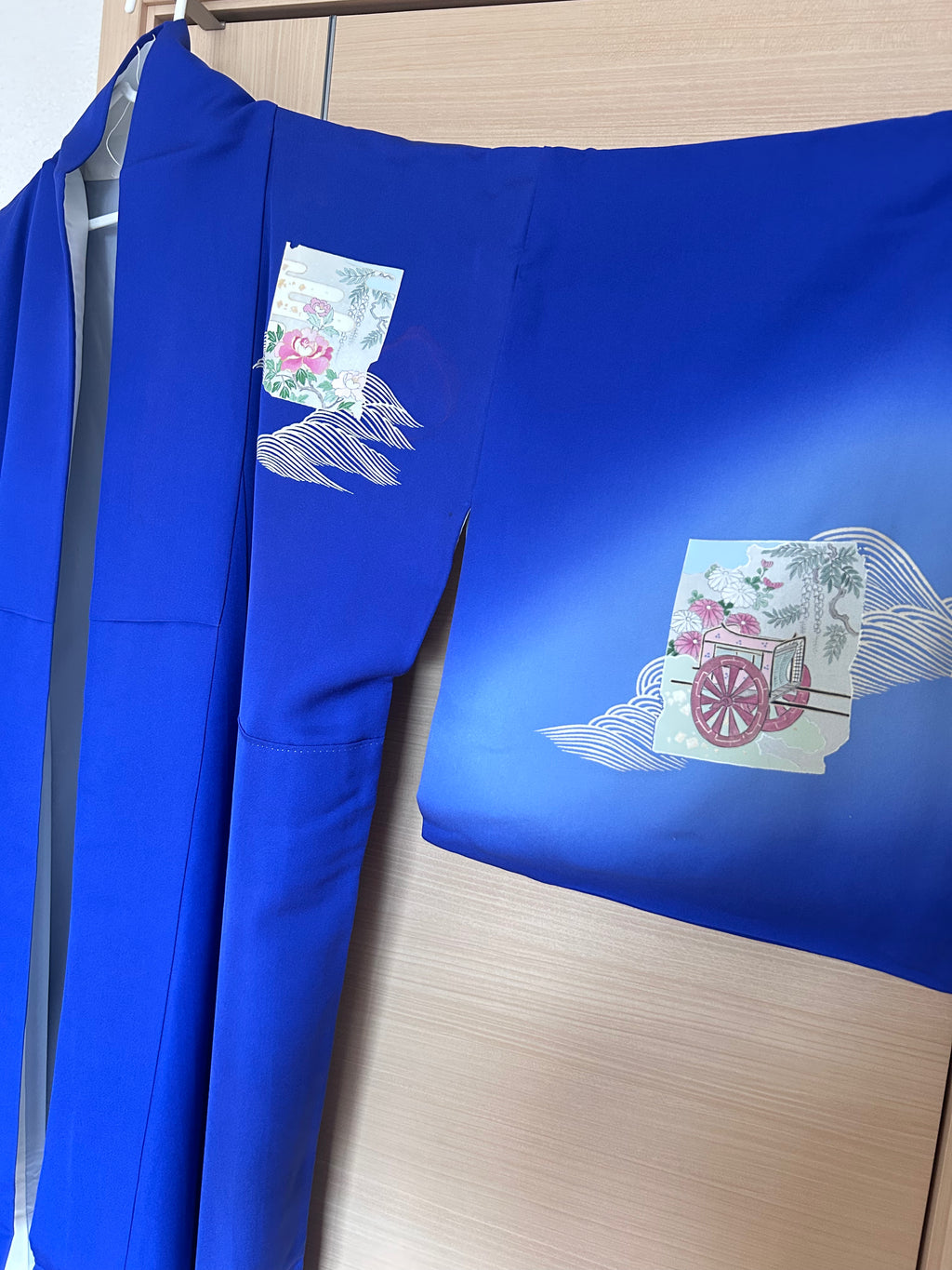White silk lining inside vintage Japanese silk haori