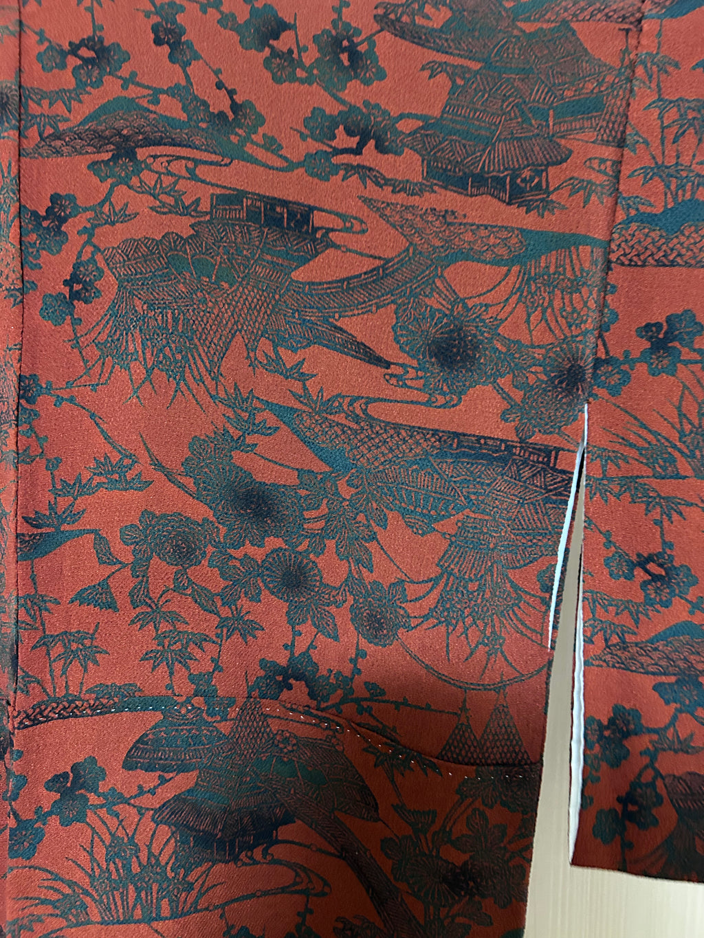 Vintage Japanese Kimono in Deep Red with Black Traditional Pattern